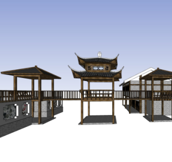 中式凉亭su模型