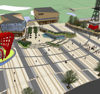 现代商业广场su模型