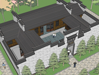 中式古建民居外观su模型