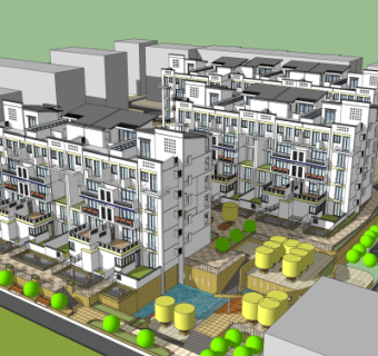 中式住宅小区外观su模型