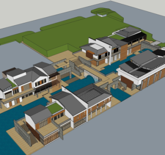 中式民居外观su模型