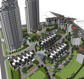 中式住宅小区鸟瞰su模型