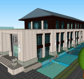 中式售楼处外观su模型