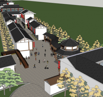 中式商业街su模型