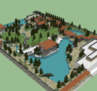 中式公园鸟瞰su模型