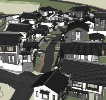 中式别墅小区外观su模型