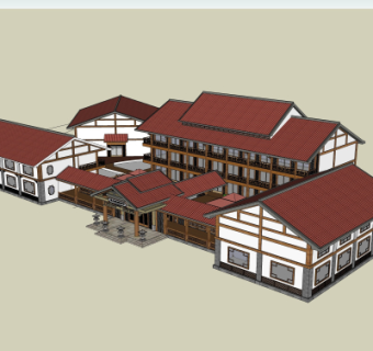 中式酒店外观su模型