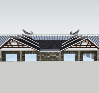 中式建筑外观su模型