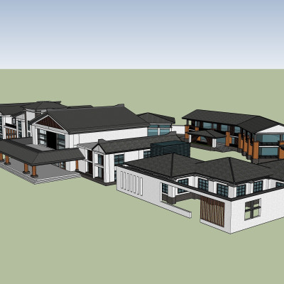 新中式会所建筑外观su模型