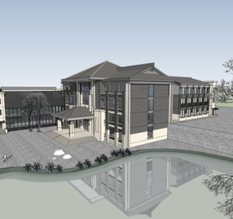 新中式办公楼外观su模型