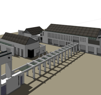 现代污水处理厂外观su模型