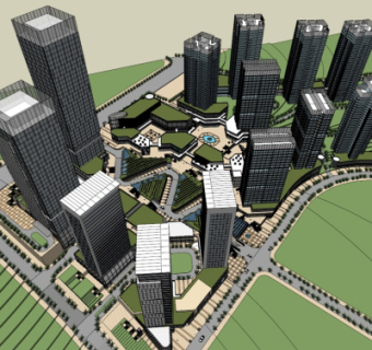 现代商业区规划su模型