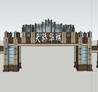 新古典小区入户门su模型