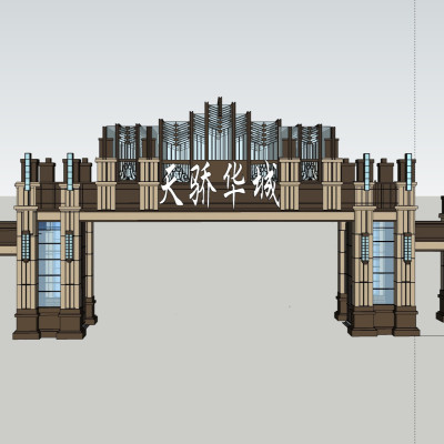 新古典小区入户门su模型