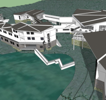 现代山地旅馆su模型