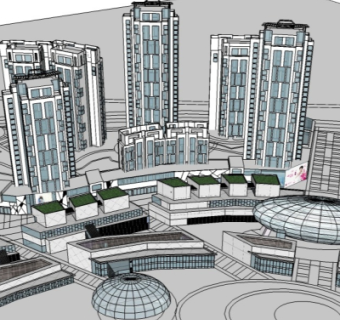 现代商业区规划su模型