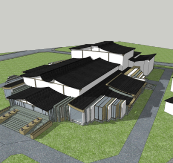 中式博物馆外观su模型