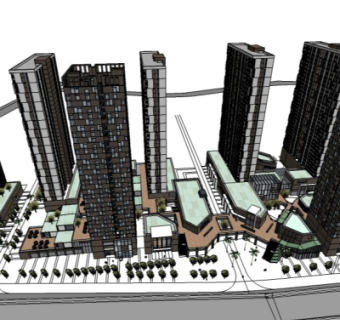 现代商业街su模型