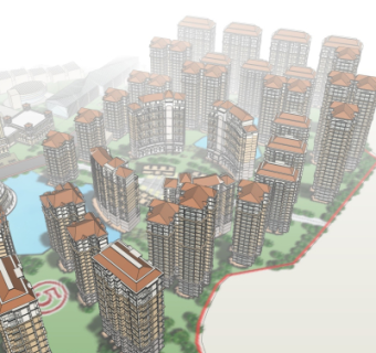 现代小区规划su模型