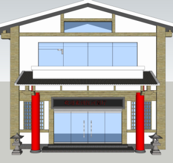 中式餐厅门面门头su模型