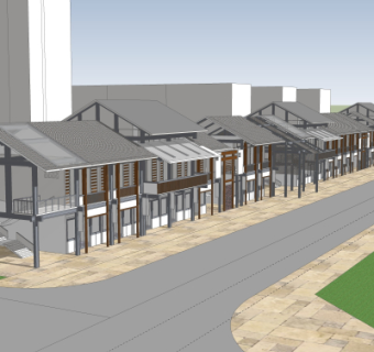 新中式临街商铺外观su模型