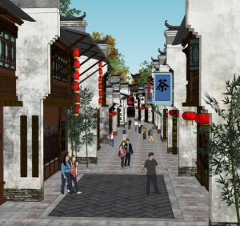 中式商业街su模型