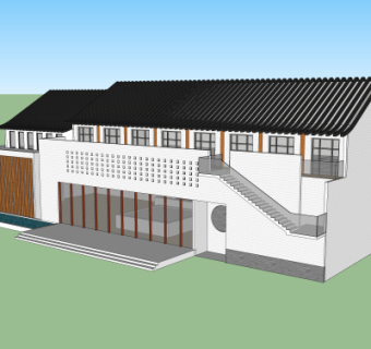 新中式售楼处外观su模型