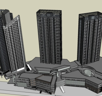 现代商业街su模型