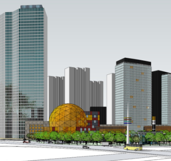 现代商业街su模型