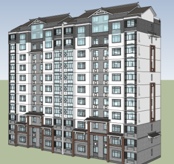 新中式住宅楼外观su模型