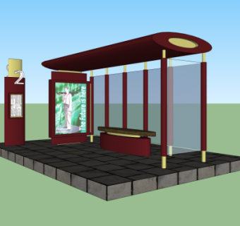 现代公交站su模型