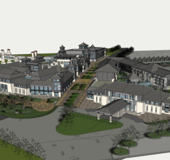 新中式临街商铺外观su模型