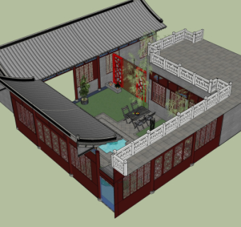 中式民居院落su模型