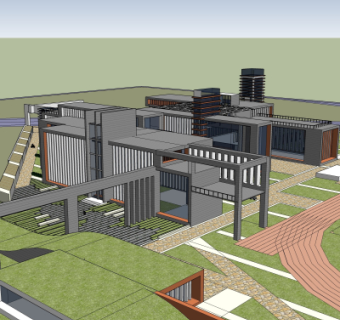 现代学校建筑外观su模型