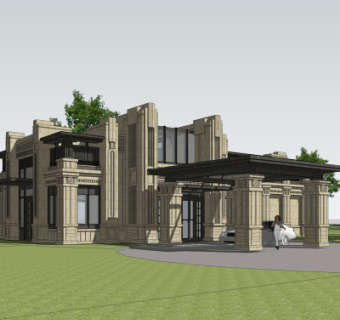 新古典售楼处外观su模型