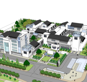 新中式办公楼外观su模型