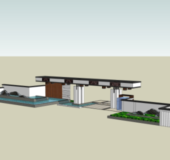 新中式小区大门su模型