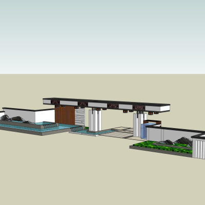 新中式小区大门su模型