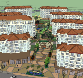 现代住宅小区鸟瞰su模型