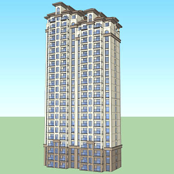 简欧住宅楼外观su模型