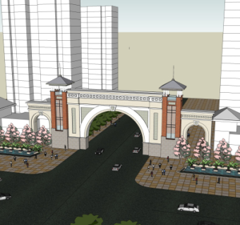 欧式小区门面门头su模型