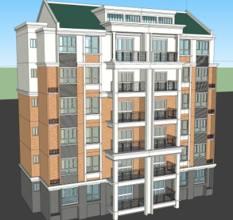 简欧住宅楼外观su模型