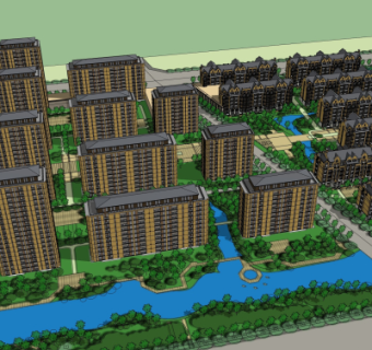 新中式住宅小区鸟瞰su模型