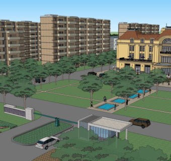 简欧住宅小区外观su模型