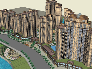 新中式住宅小区鸟瞰su模型