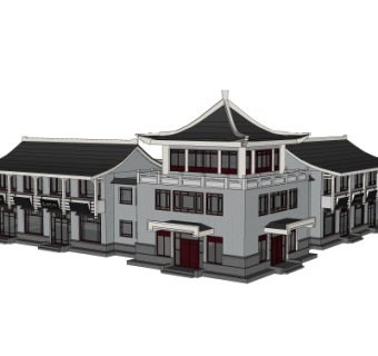 中式古建外观su模型