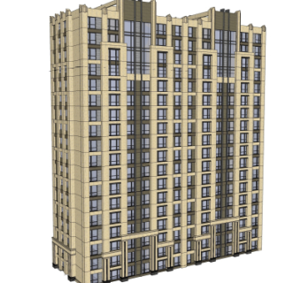 简欧住宅楼外观su模型