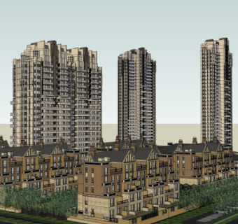 简欧住宅小区外观su模型