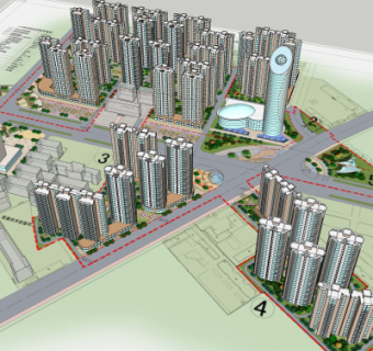 现代城市建筑鸟瞰su模型