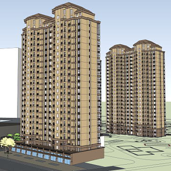 简欧住宅楼外观su模型